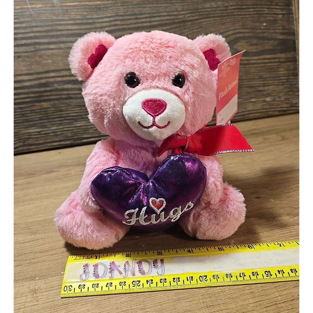 PINK  Teddy Bear Holding Heart “HUGS” Adorable 6" Stuffed Animal NEW